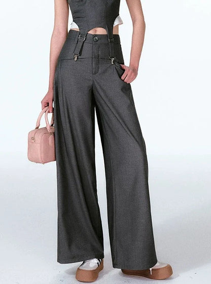 Wide Two-piece + Design Contrast Faux Vest Mint-cool Pants