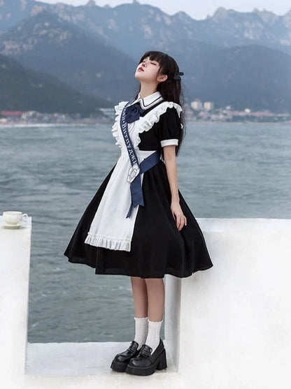 Kleid College Lolita mit Rüschen + französische Schürze