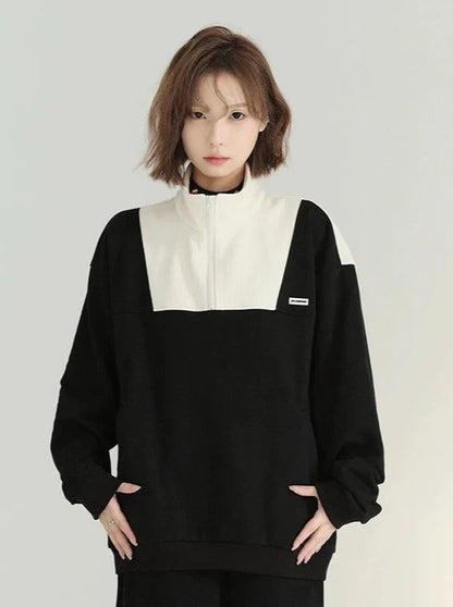 Zip Color Contrast Top Collar Half Stand