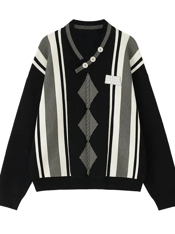 ストライプレターアートアーガイルセーター