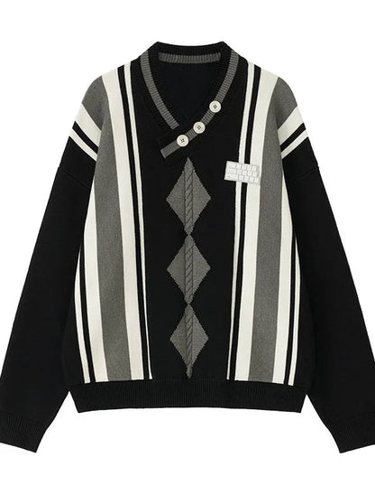ストライプレターアートアーガイルセーター