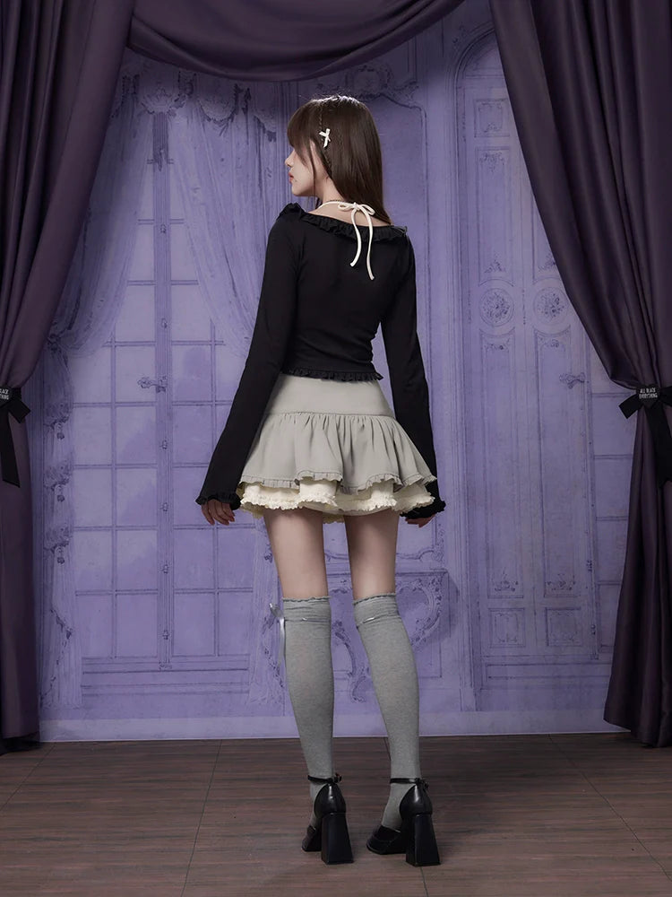 ホルターネックカーディガン フェイクフリル 2枚セット