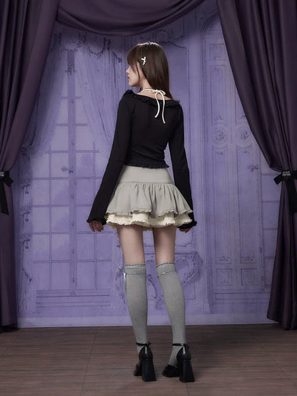 ホルターネックカーディガン フェイクフリル 2枚セット