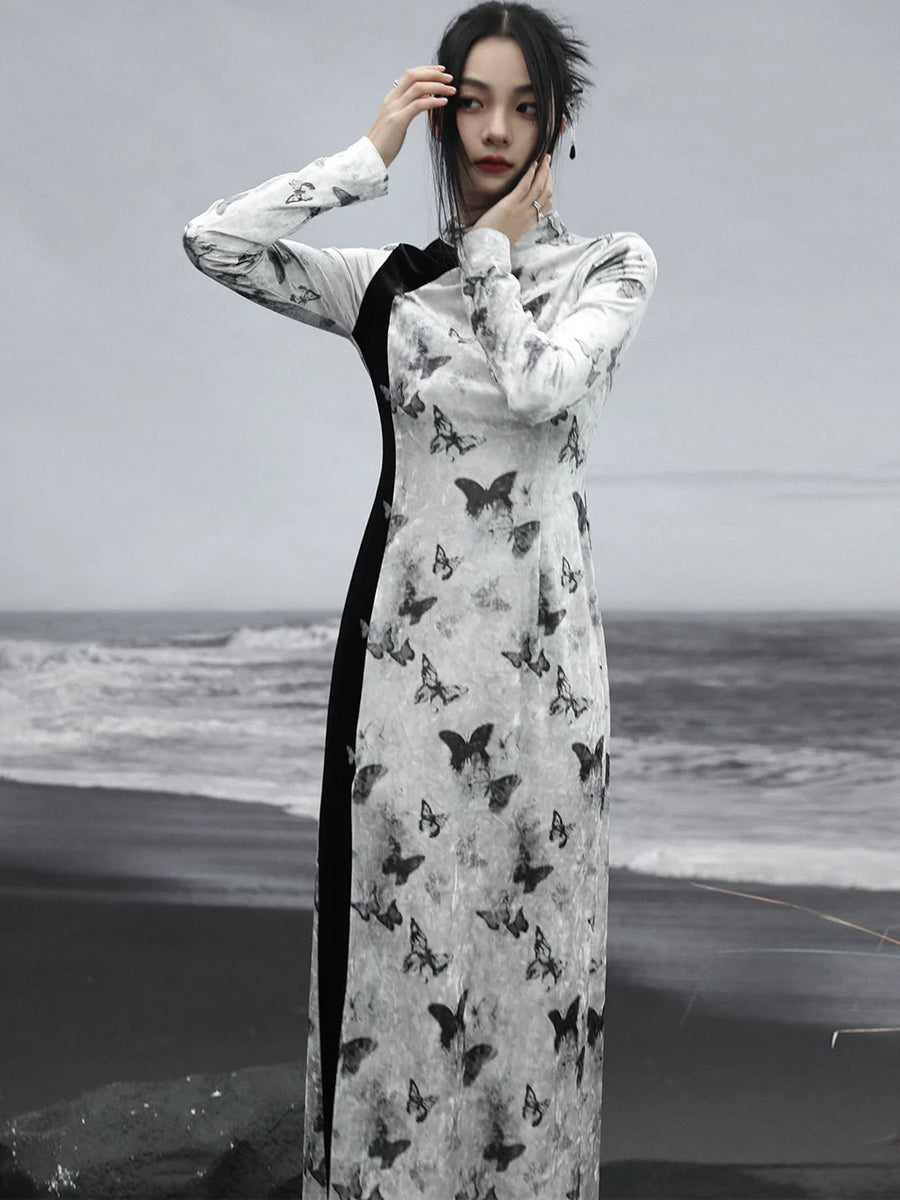 Robe longue mode papillon