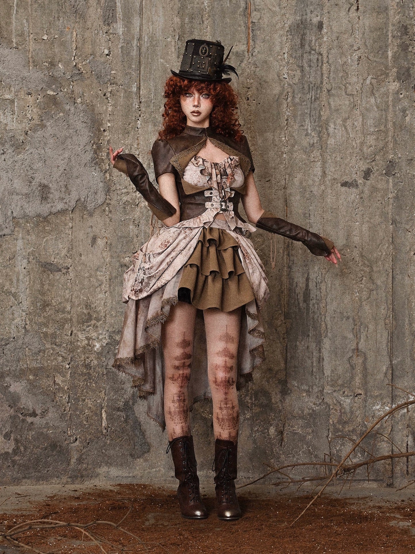 Steampunk Pleated Victoria Skirt Tail Retro