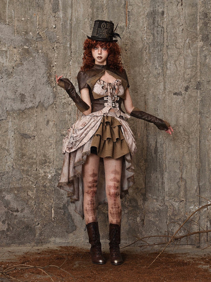 Steampunk Pleated Victoria Skirt Tail Retro