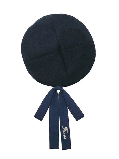 Stil Baskenmütze + Emblem Elegante Rüsche + College Chiffon Kleid + Bluse Krawatte Retro Cyan