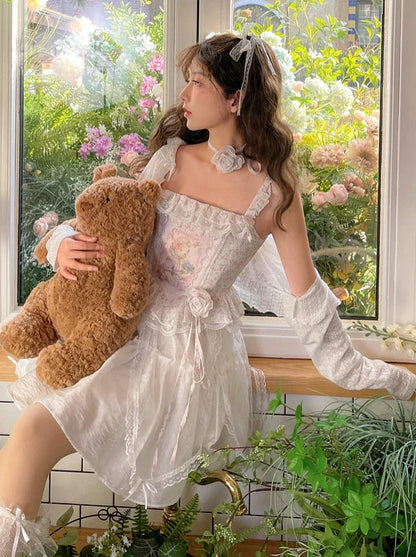 チュチュレースの妖精プリンセスジャケット、ショートキャミソール、テイルフローラルスカート