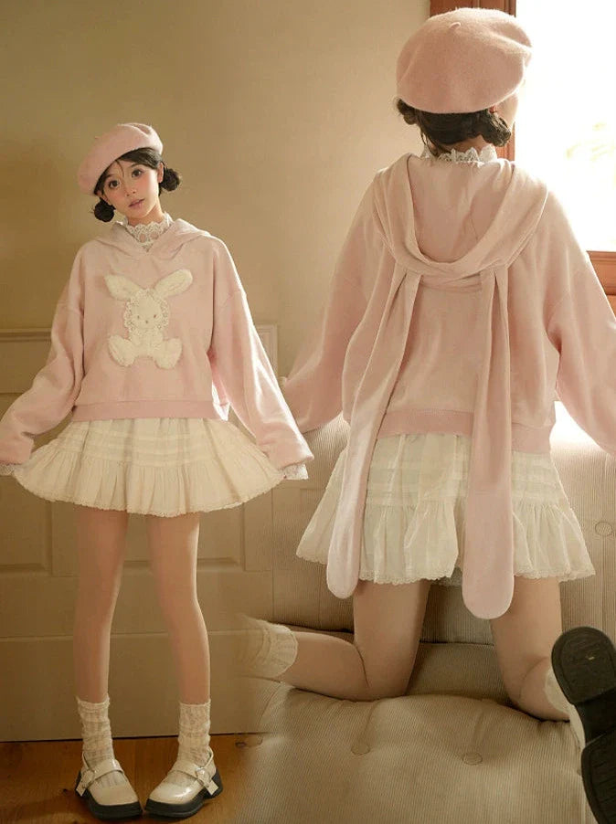 Hoodie Ears 3D Velvet Pink Bunny