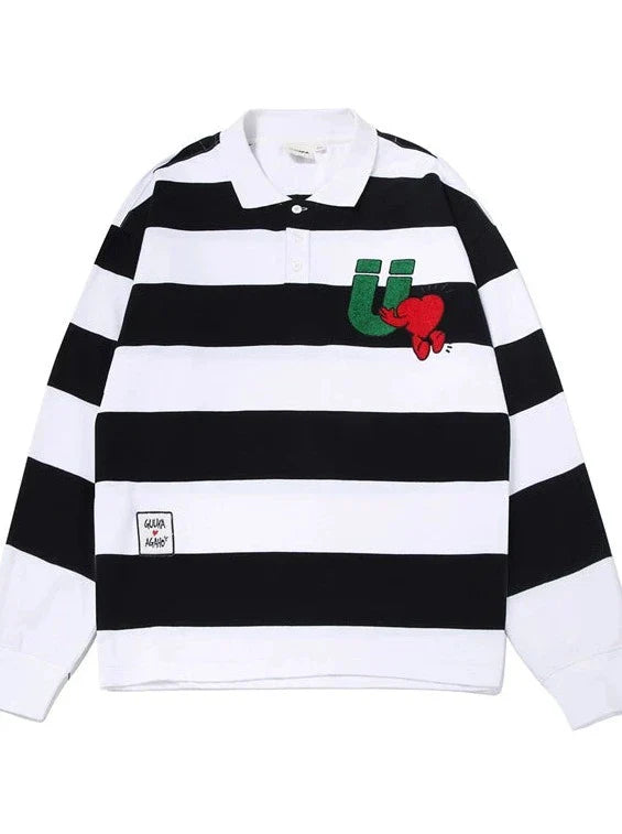 ゆったりとしたボーダー柄ビッグトップスポロ