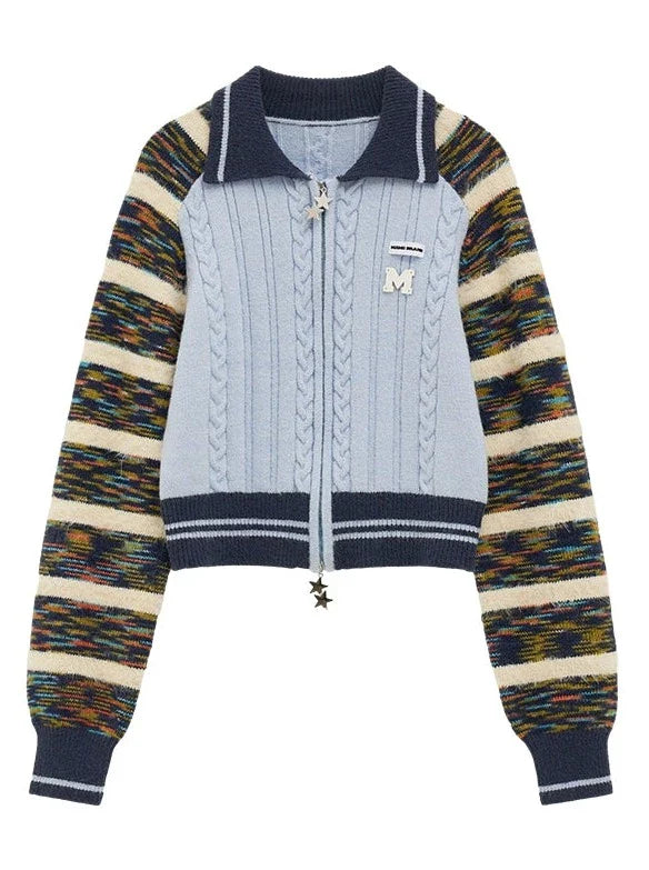 ラインミックスジッパーダブルセーターカーディガン