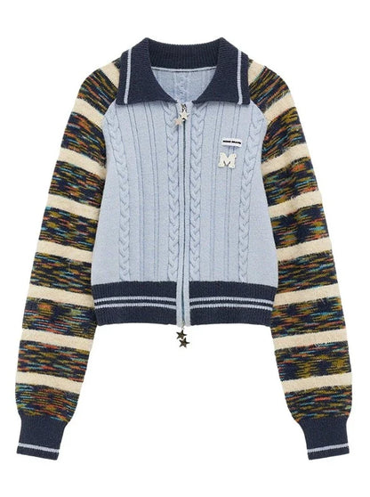 ラインミックスジッパーダブルセーターカーディガン