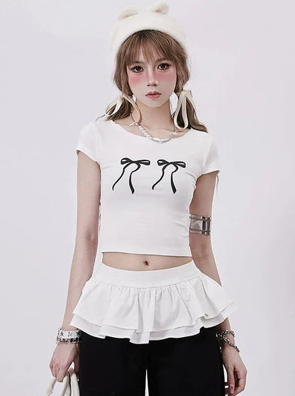 Oberteile Slim Double Ribbon Short