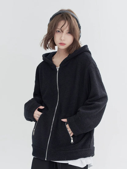 Loose Zip-Up Hoodie One Hood Point Design