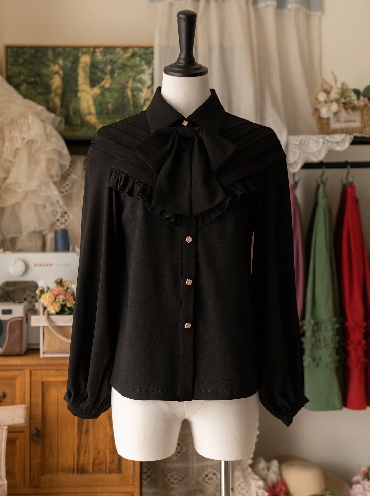 レトロエレガントブラウスクラシックリボン