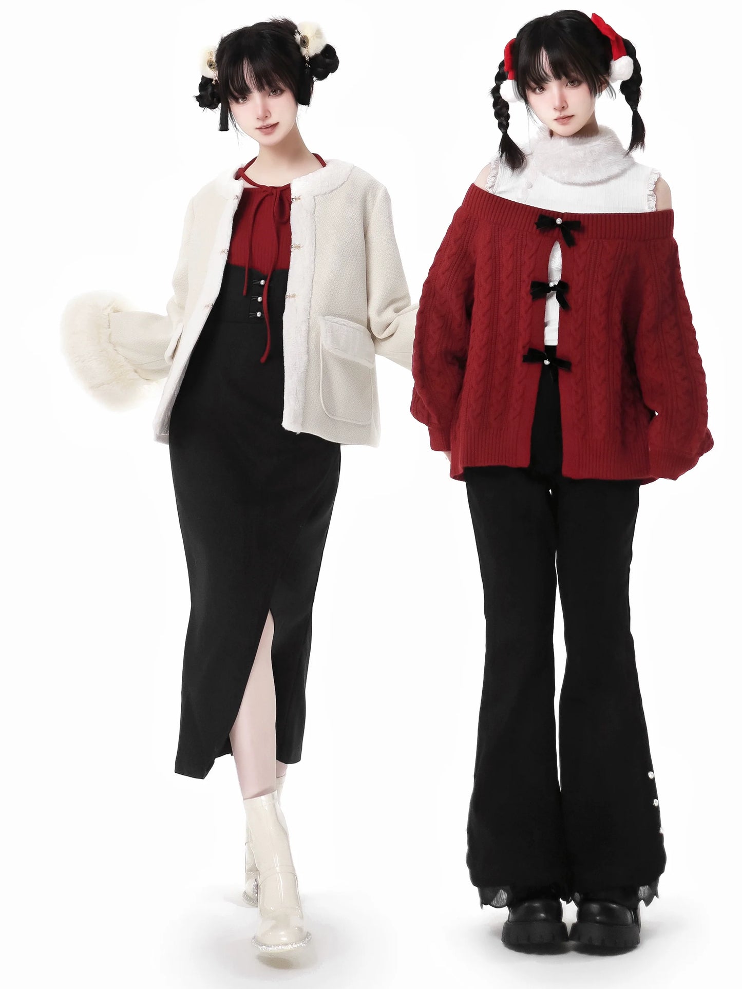 スノーフレグランス ラビットファーコート オフワードスリーブ セータースーツ