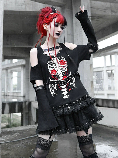 T-shirt Sleeve Dark Leather Skull Button