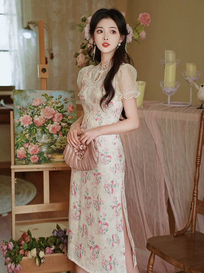 ピンキーガーリーフラワードレスレトロ