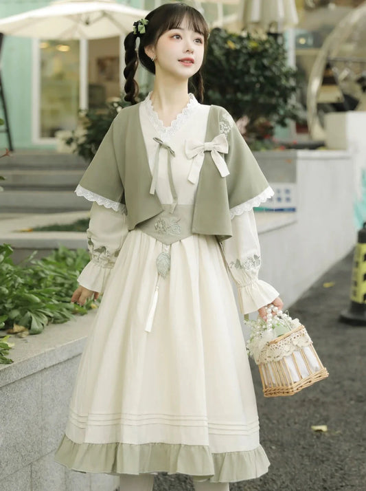 Kleid Chinesische Strickjacke Retro Kurz Lolita