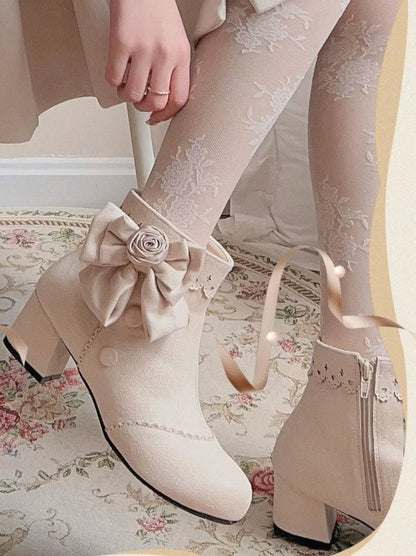 Short Race Drop Boots Rose Ribbon Lolita