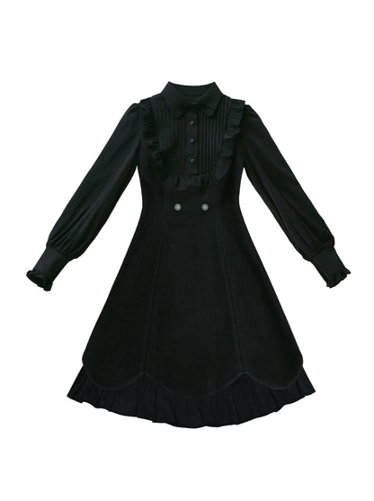 ドレス レトロ ラッフル ツーコート + ケープ フェイク ブラック レッド ピース