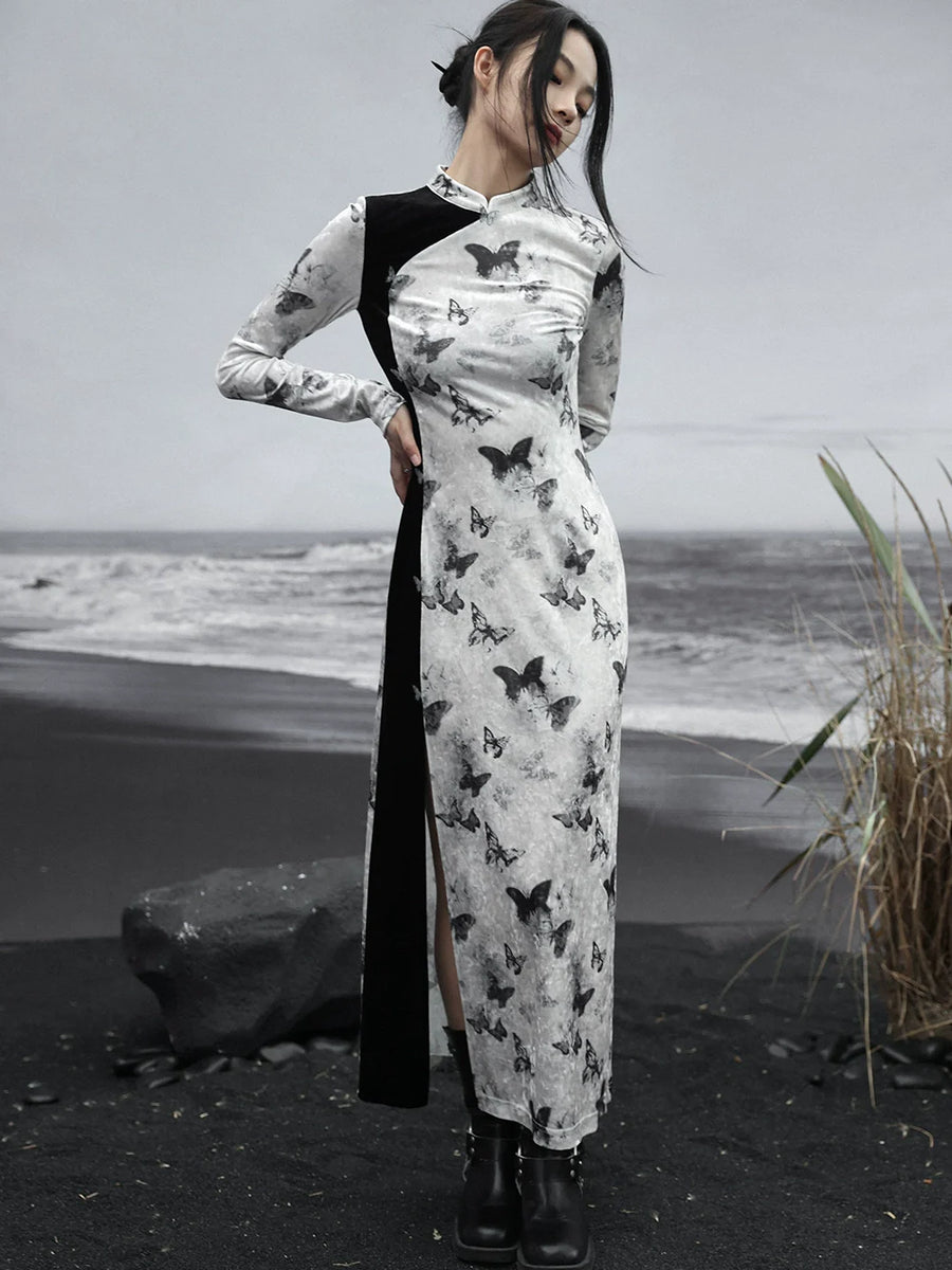 Robe longue mode papillon