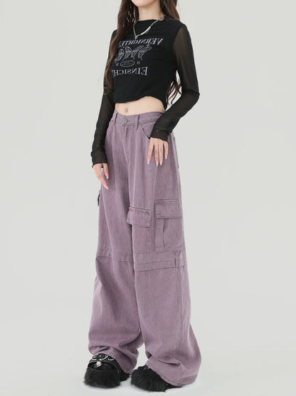 パープルアメリカンカーゴデニムパンツレトロ