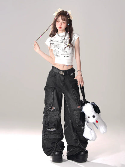 White Cropped Ribbon T-Shirt Backdropped Pink Pure