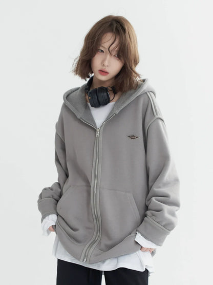 Loose Zip-Up Hoodie One Hood Point Design