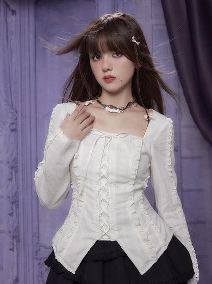 Top Square Slim Collar Schnürung