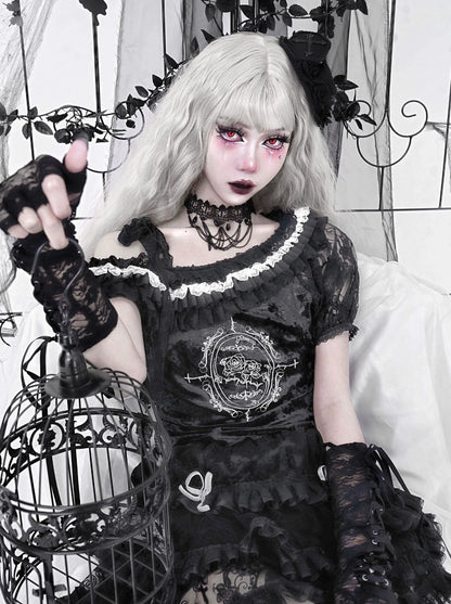 Short Dark Straps Top Asymmetrical Gothic