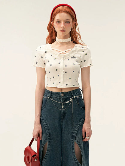 Weiße Tops mit mädchenhaften Früchten