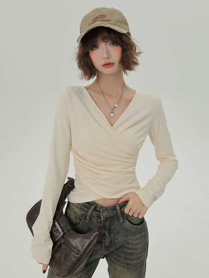 Slim Pleated Top Cache-coeur V-neck