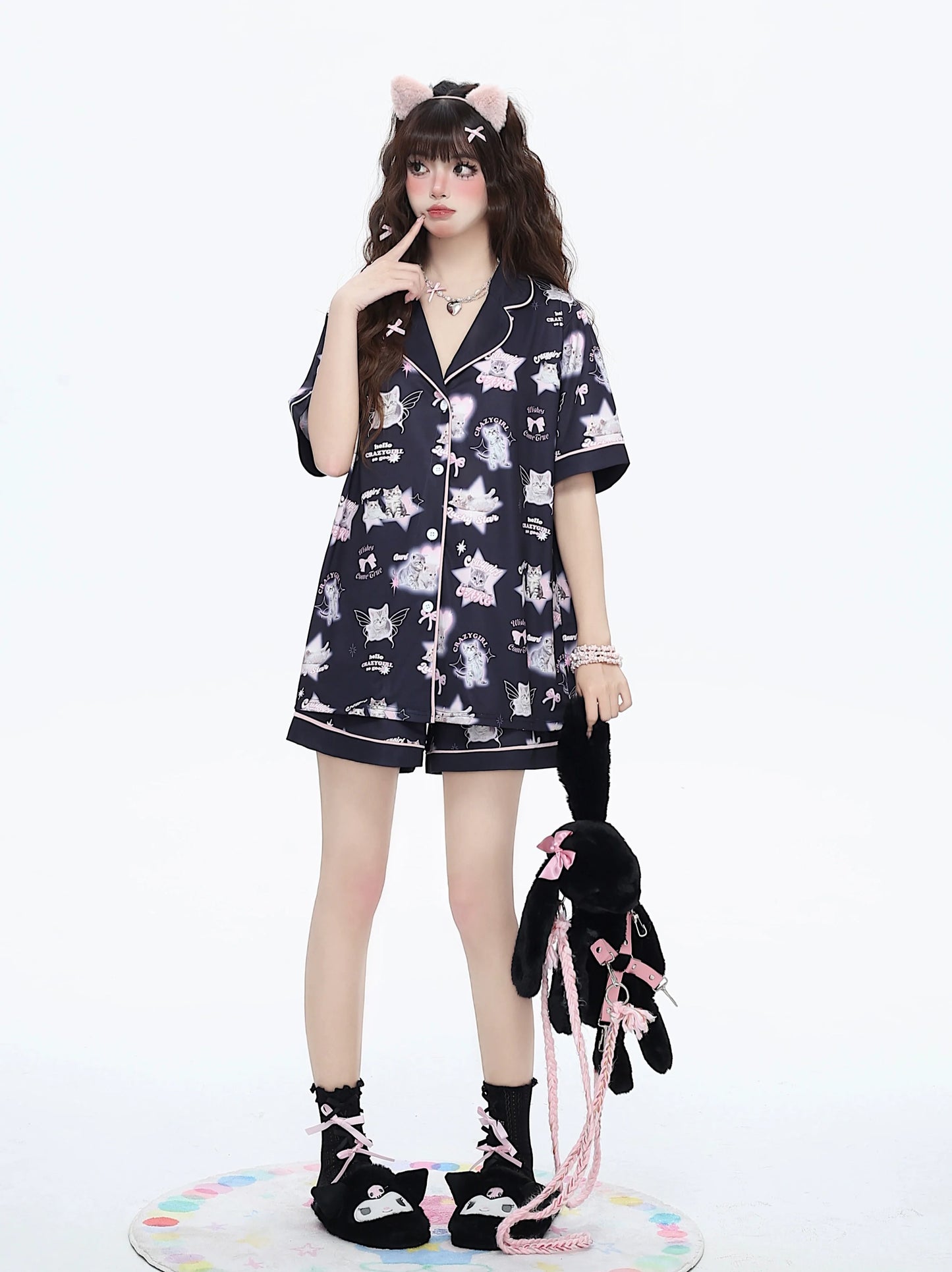 Half Top Design Room + Pants Summer Cat Cat Wear