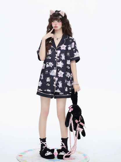 Half Top Design Room + Pants Summer Cat Cat Wear