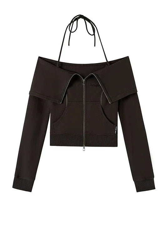 Off-Shoulder + Träger-Sweatshirtrock mit Reißverschluss