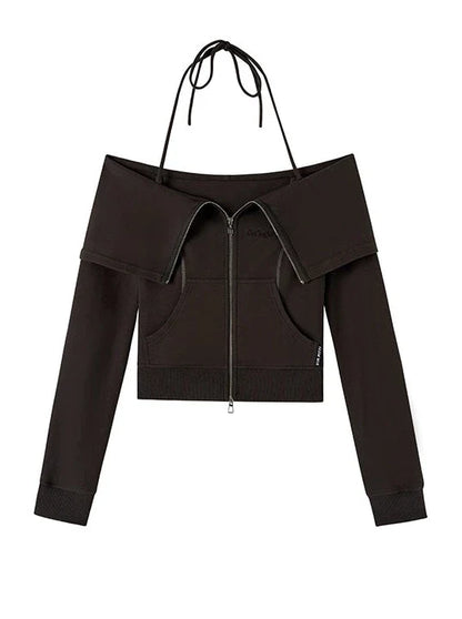 Off-Shoulder + Träger-Sweatshirtrock mit Reißverschluss