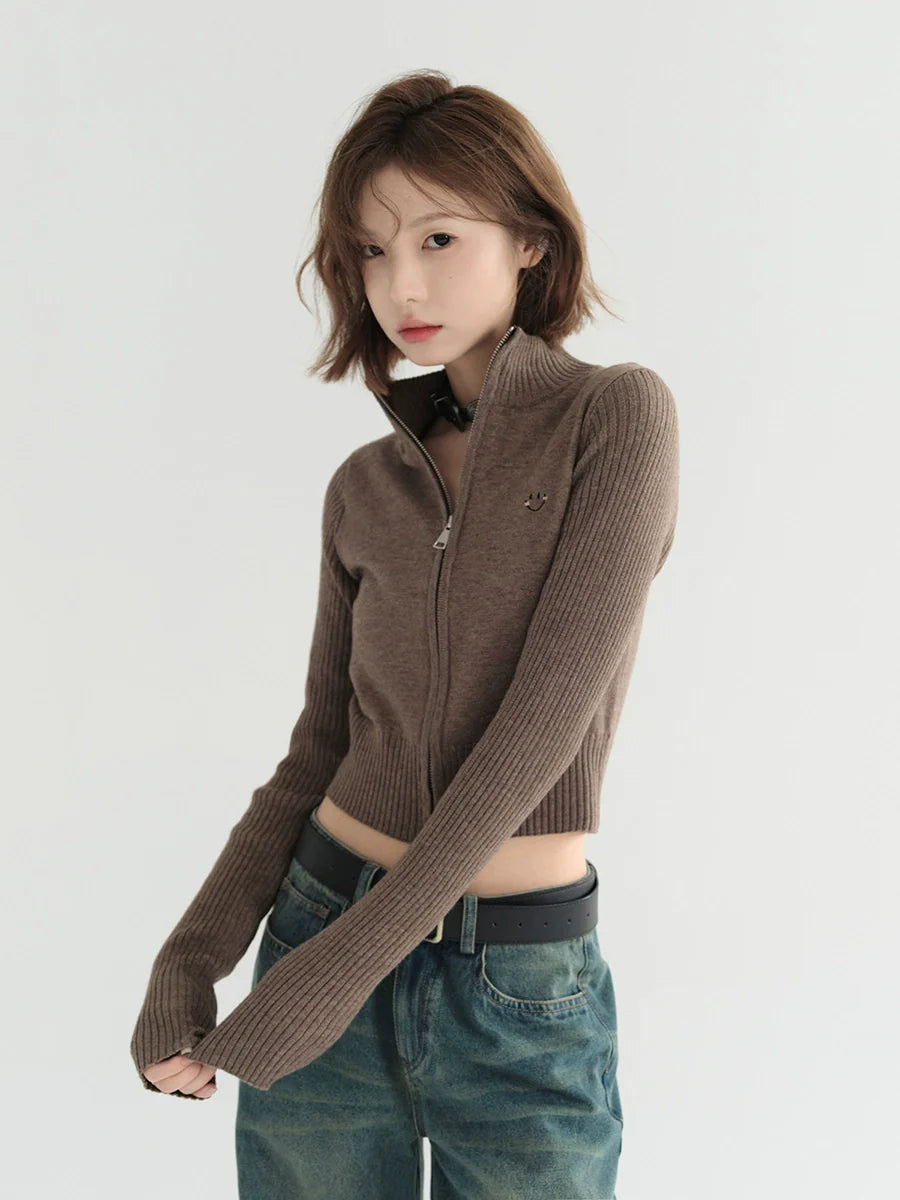 Top Collar Short Cardigan Stand Knit