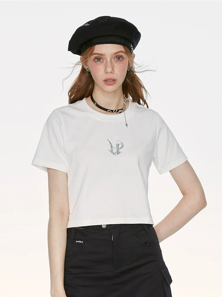 White T-Shirt Metallic Short Design