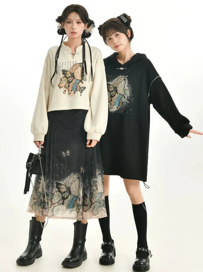 Short/Long Cropped Trainers China Butterfly Retro + Pleated Skirt