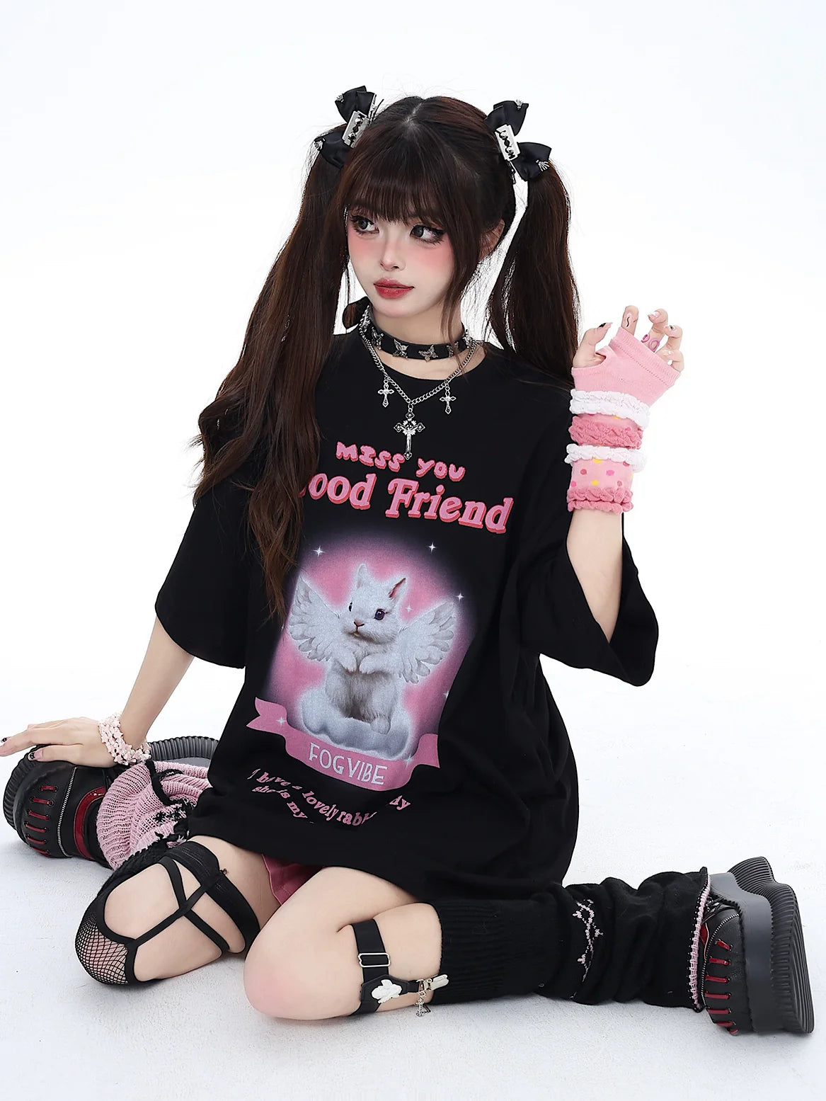 かわいいウサギのTシャツ ガーリー ゆるめ エンジェル
