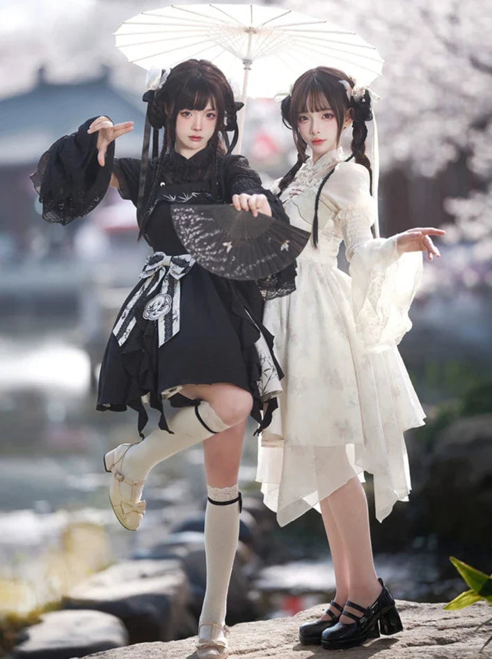 Kleid China Print Bambus Vorbestellung Blumen Blumen Hosenträger