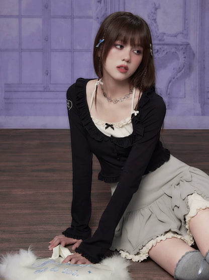 ホルターネックカーディガン フェイクフリル 2枚セット