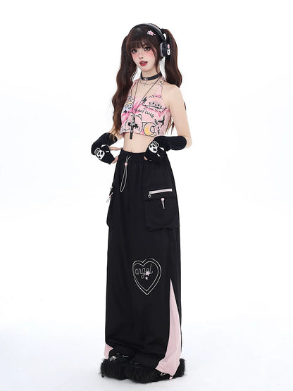 Drawstring Contrast Love Pants Color Cargo