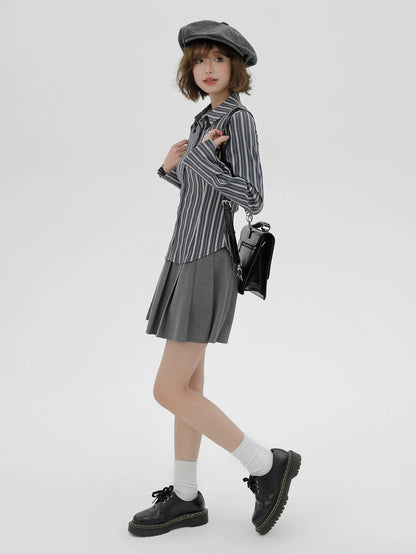 American Shirt Striped Waist Slim Retro