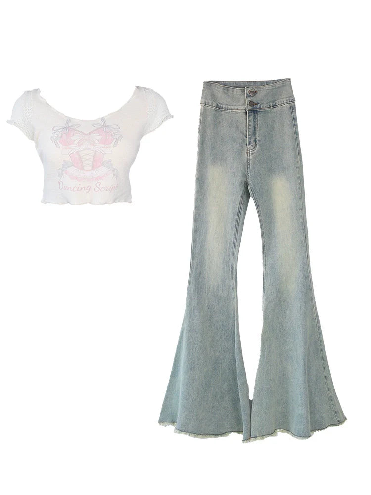 Denim Print Pants Curve Top + Samba