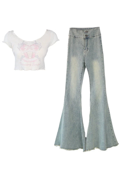Denim Print Pants Curve Top + Samba