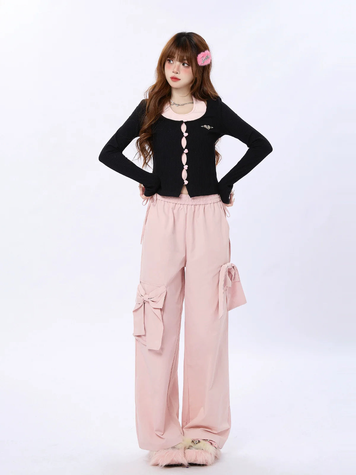 Two Love Cardigan mit Knopfleiste und Kunstfell