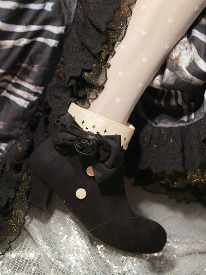 Short Race Drop Boots Rose Ribbon Lolita