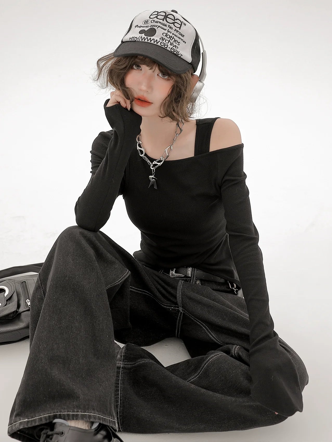 Long Piece Set Asymmetrical Shoulder American T Mode One Two